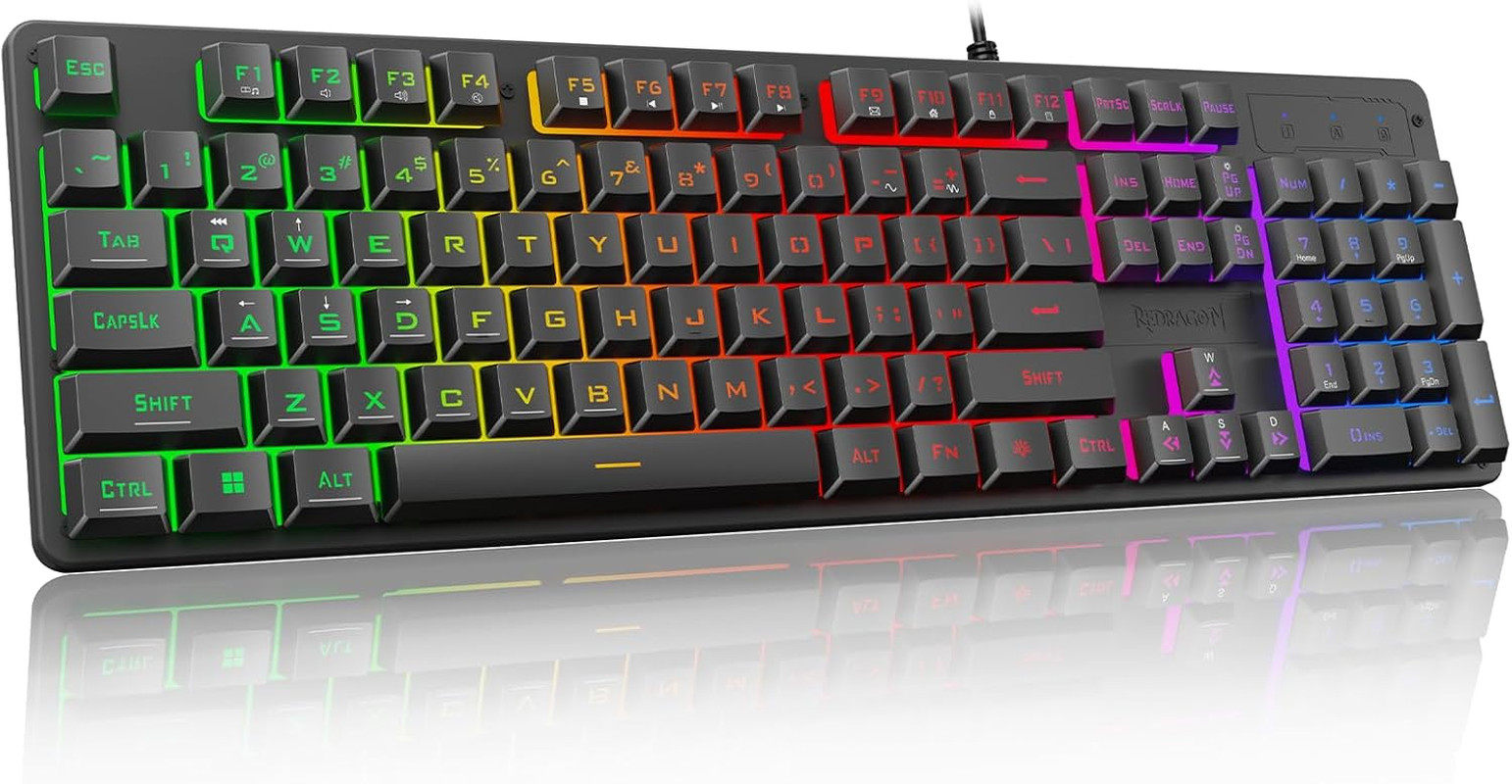 K521 Upgrade Rainbow LED Gaming Keyboard, 104 Keys Wired Mechanical Feeling Keyb