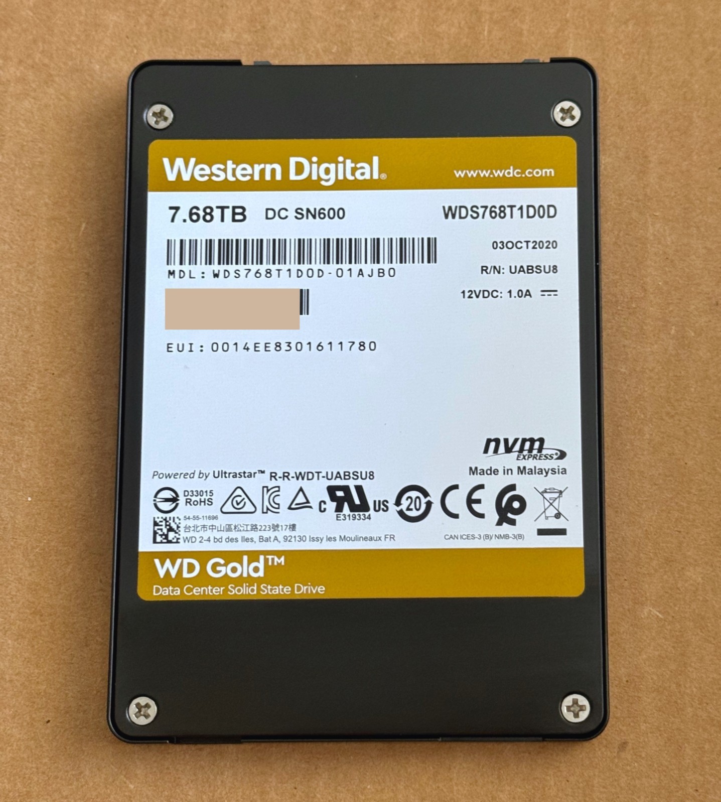 Western Digital 7.68TB WD Gold Enterprise Class NVMe SSD - WDS768T1D0D-01AJB0