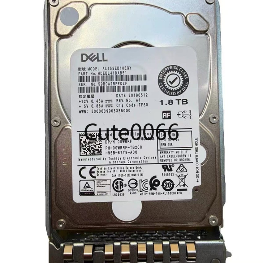 00WRRF Dell 1.8TB 10K 12Gbps SAS 2.5'' 512e 0WRRF HDD Hard Drive 14/15/16G KIT