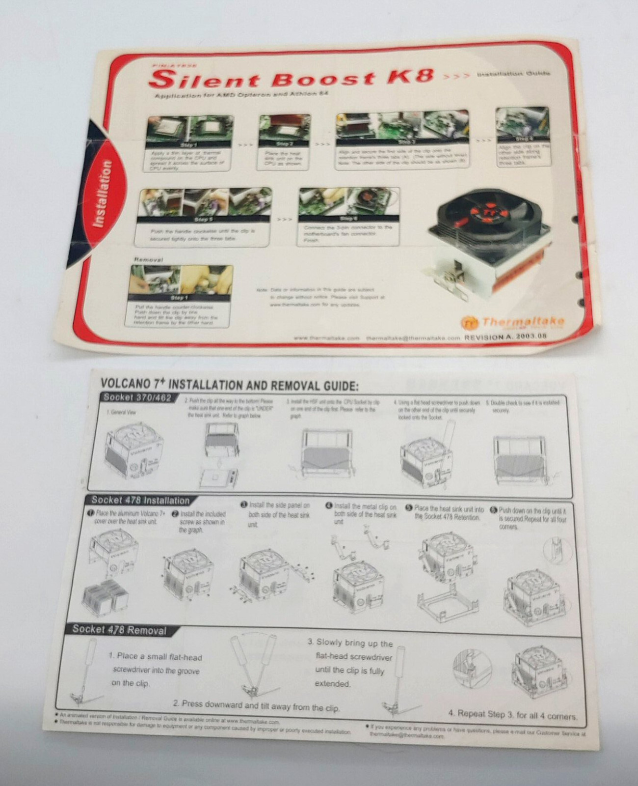 Thermaltake Silent Boost Kit K8 and Volcano 7 Instruction Manuals