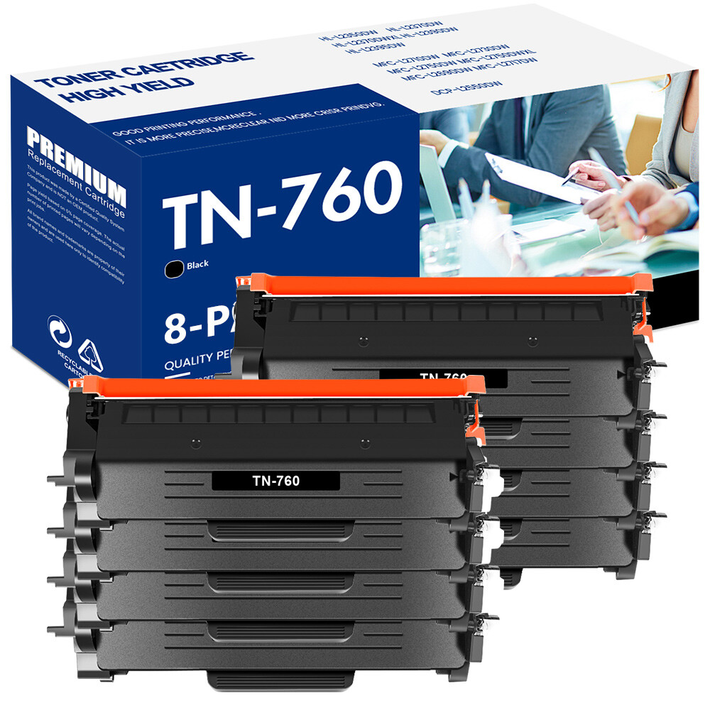8x High Yield TN760 TN730 w/Chip For Brother MFC-L2730dw DCP-L2550DW HL-L2350DW
