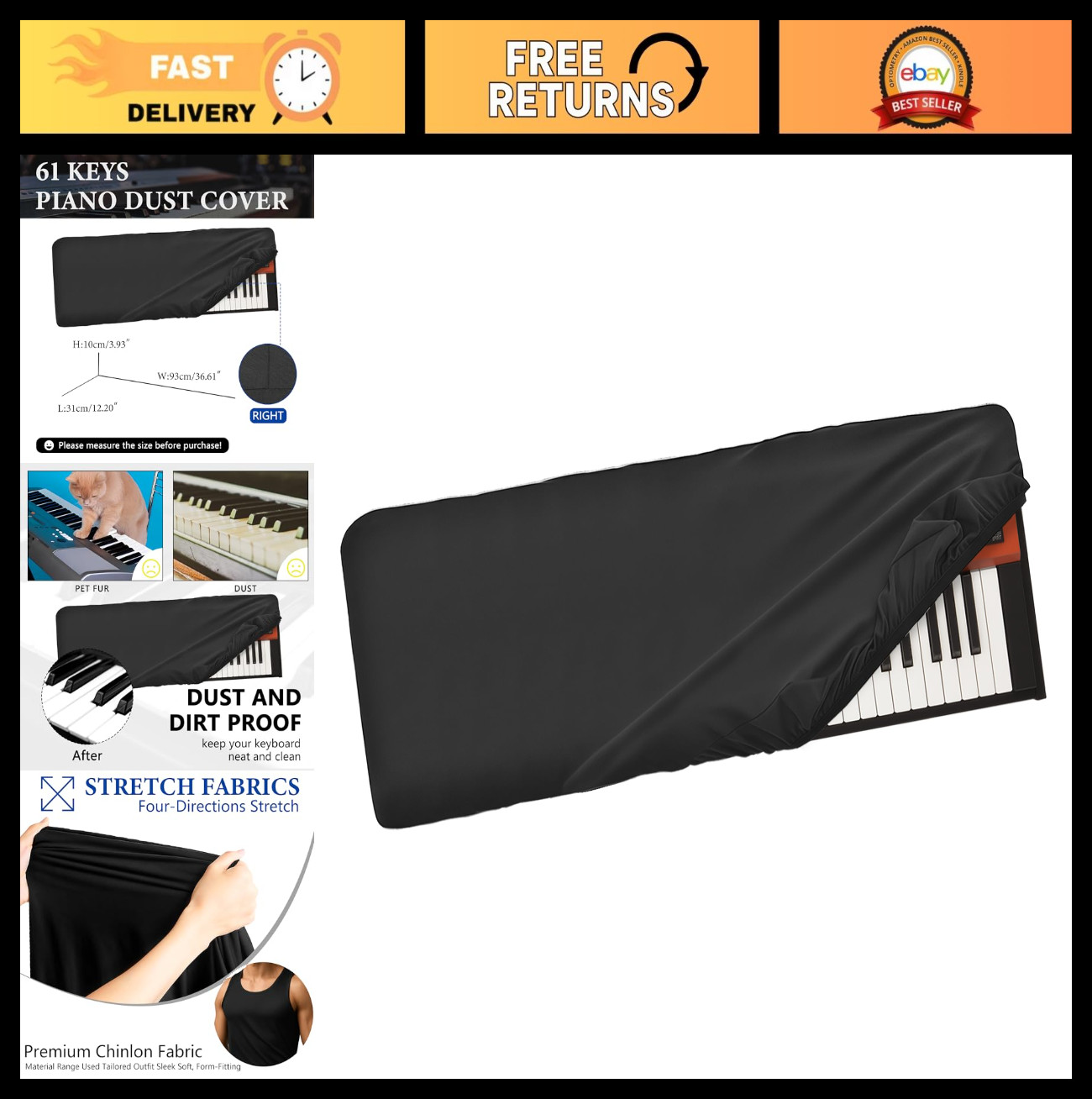 61-Key Piano Keyboard Dust Cover, Anti-Scratch, Soft Touch, Fitted Design, Compa