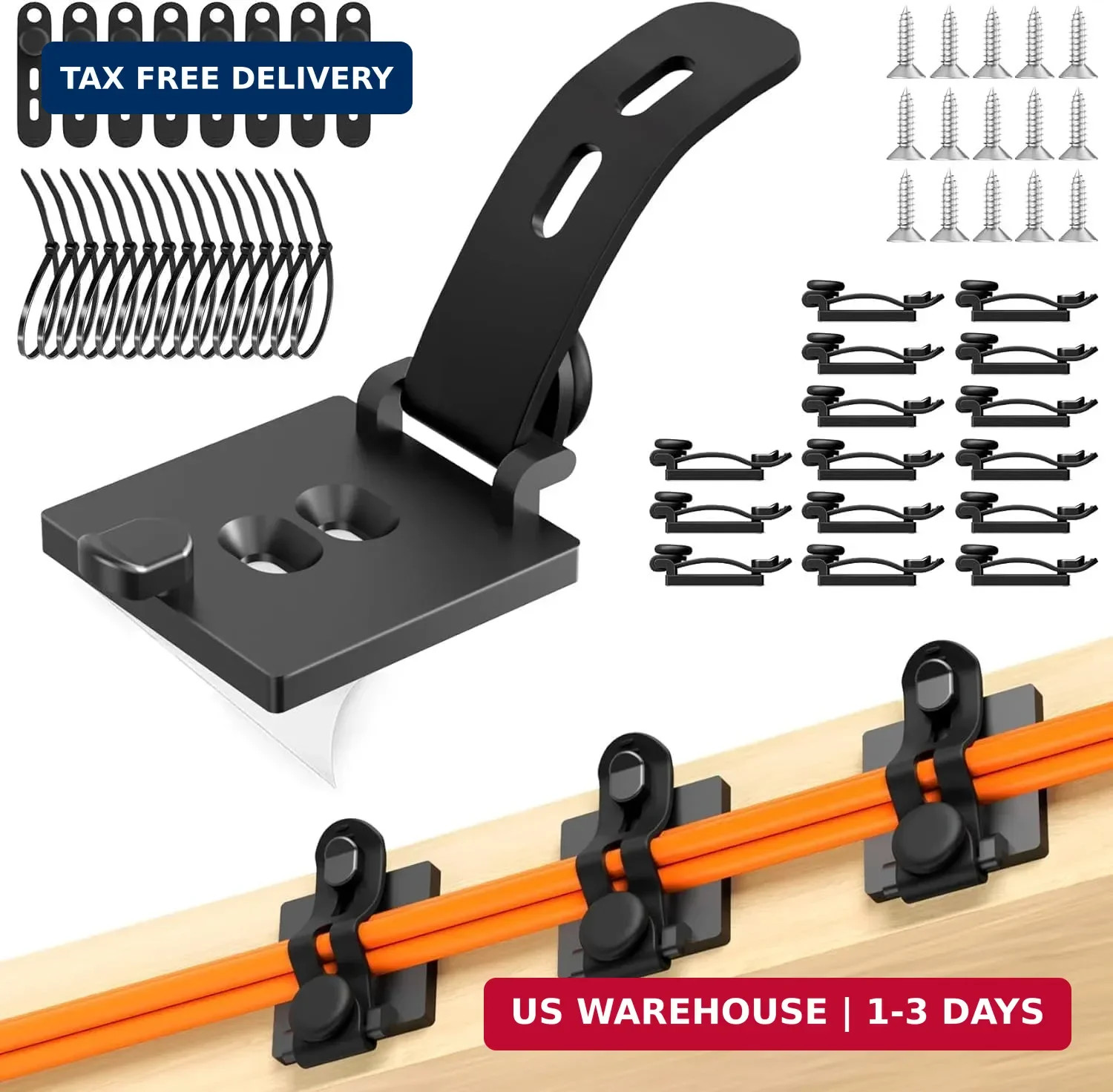 Kanemc 15 Pack Adjustable Cable Management Clips,Black Adhesive Cable Clips