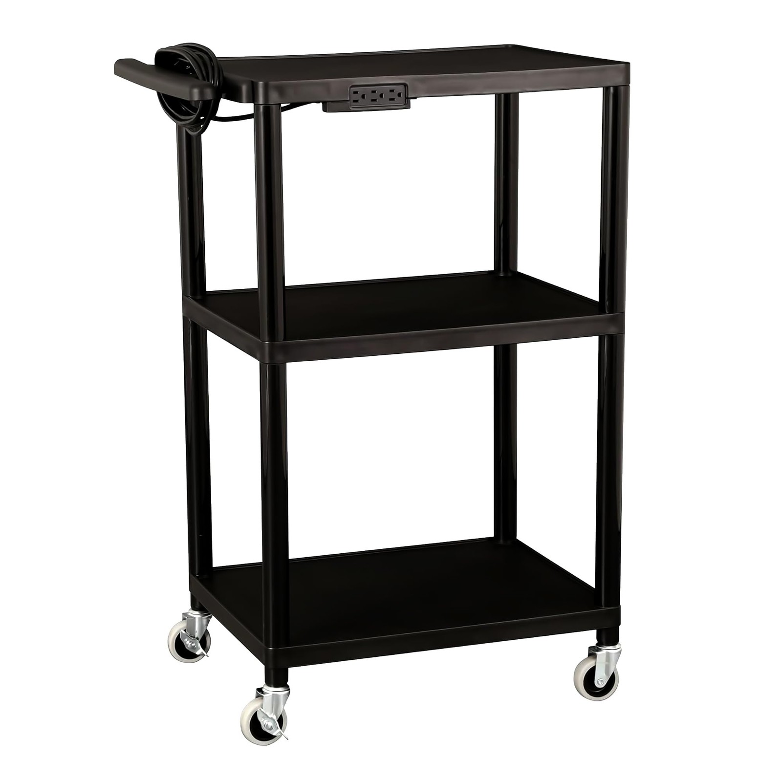 Mobile Utility AV Cart with Power Strip Casters Rolling Presentation Media