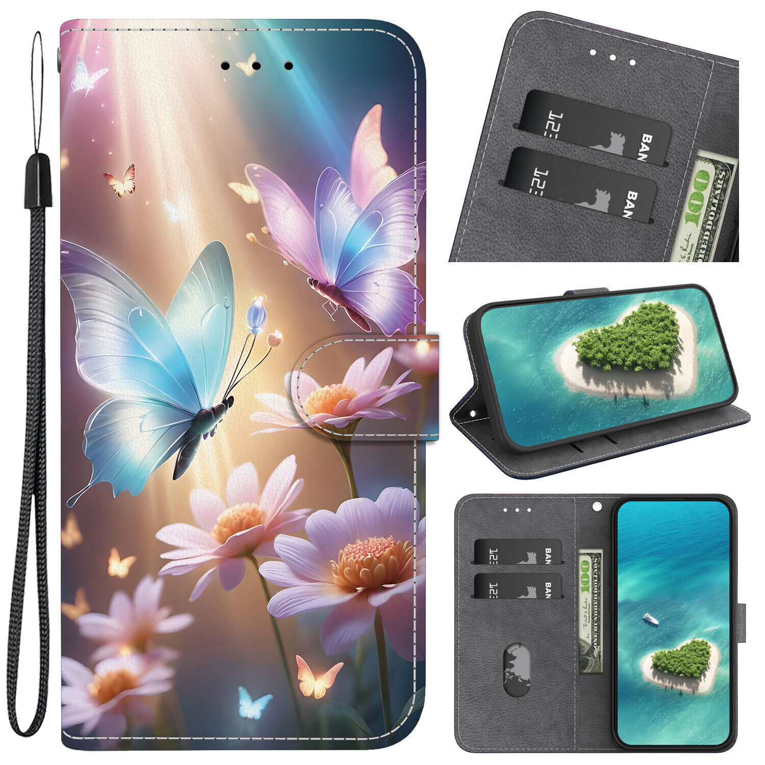 Flower Butterfly Bear Wallet Cover Case for Google Pixel 11 10 9 8 7 6 9A 10A 8A