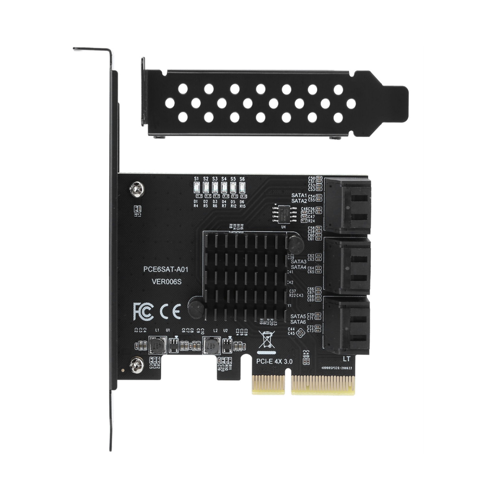 1Pcs PCI-E To 6 Ports SATA 3.0 Controller Expansion Card Adapter 6Gbps For PC g