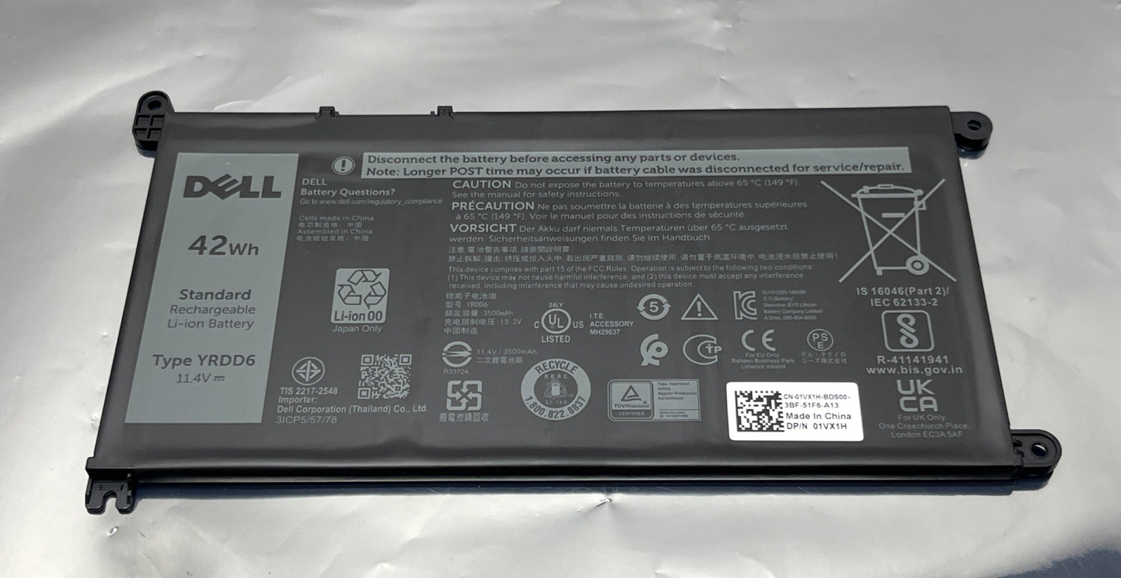 OEM Dell YRDD6 Li-ion Rechargeable Laptop Battery 11.4V 42Wh DP/N 1VX1H 01VX1H