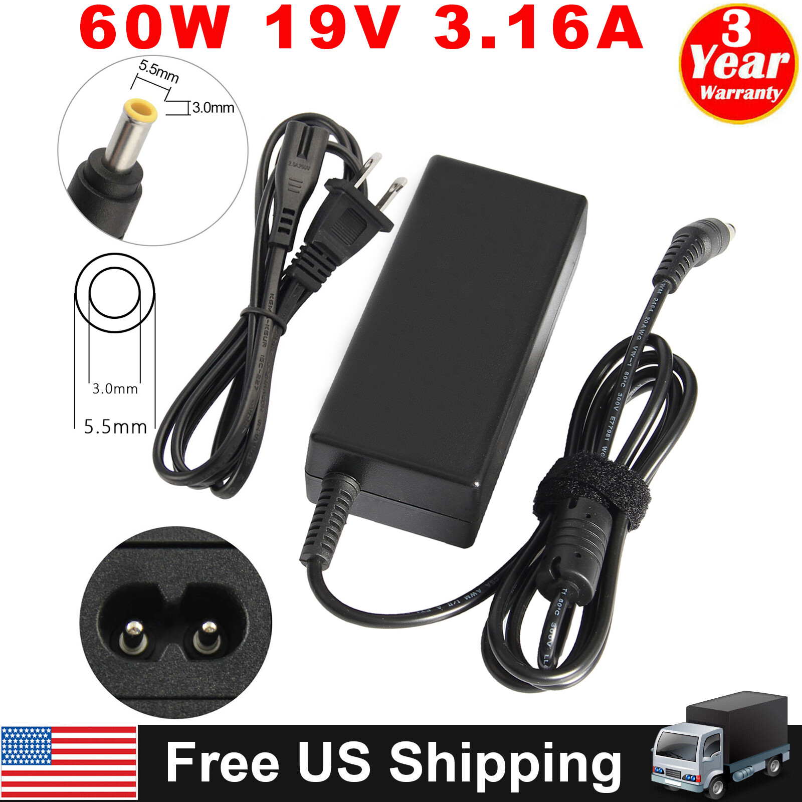 60W AC Adapter Charger For Samsung NP-N110 NP-N130 NP-N140 NP-N150 NP300E5E-A02U