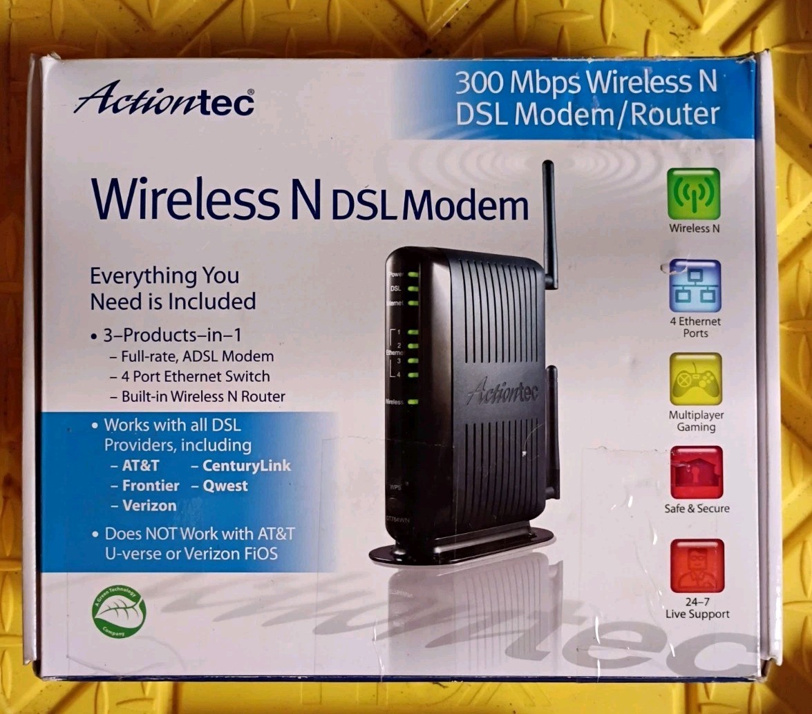 Actiontec GT784WN Wireless N DSL Modem Router 300 Mbps 4-Port Switch - Brand New