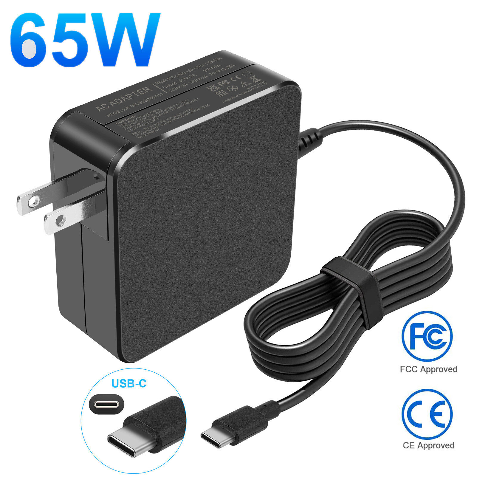 65W Power Laptop Charger USB C Type C for HP Chromebook Lenovo/Acer/Asus/Samsung