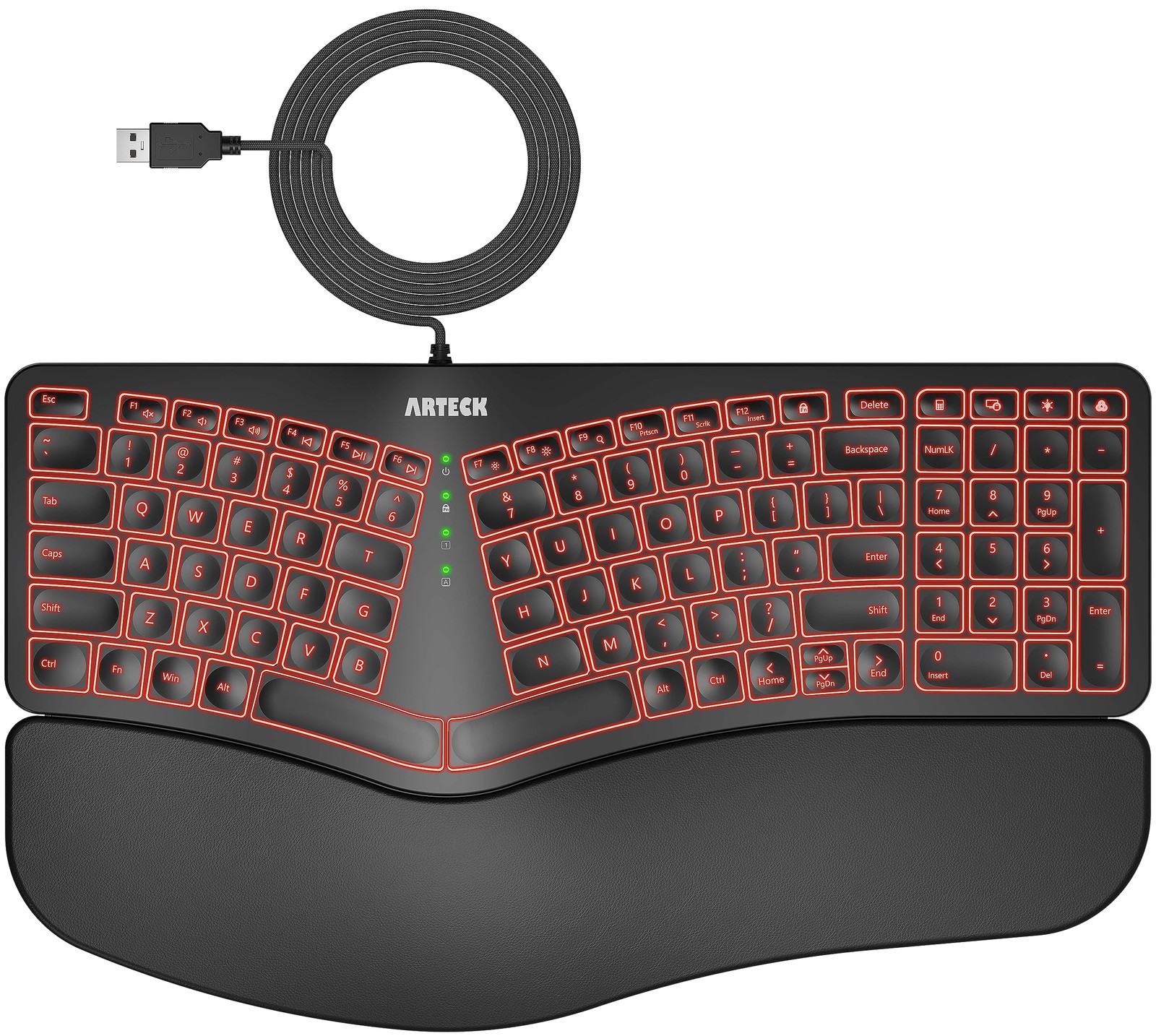 Arteck Split Ergonomic Keyboard with Palm Rest, USB Wired black or gray