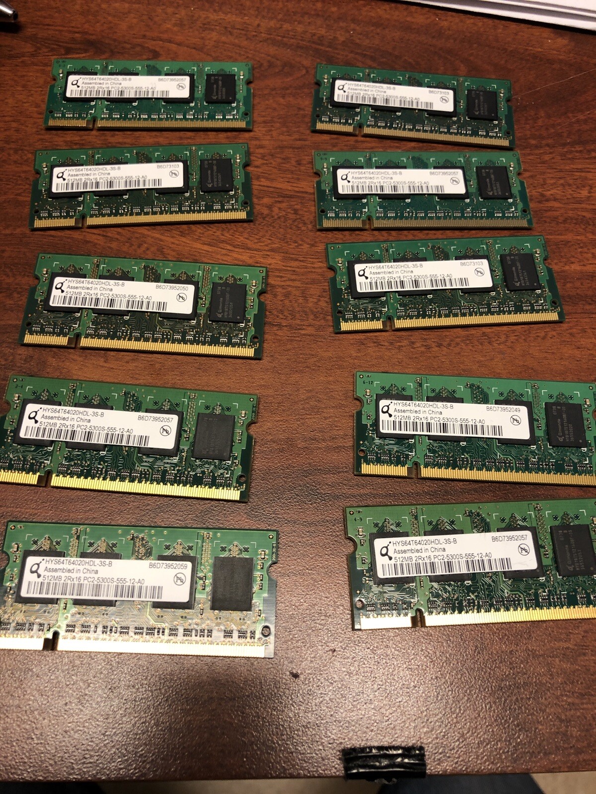 LOT OF 10 HYS4T64020HDL-3S-B QUIMONDA LAPTOP MEMORY 512MB PC2-5300S-555-12-A0