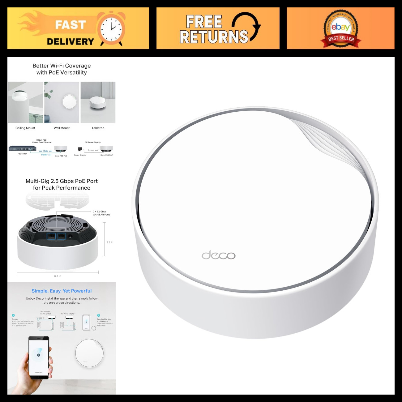AX3000 PoE Mesh WiFi 6 System, High-Speed Wireless Router, Deco X50-PoE
