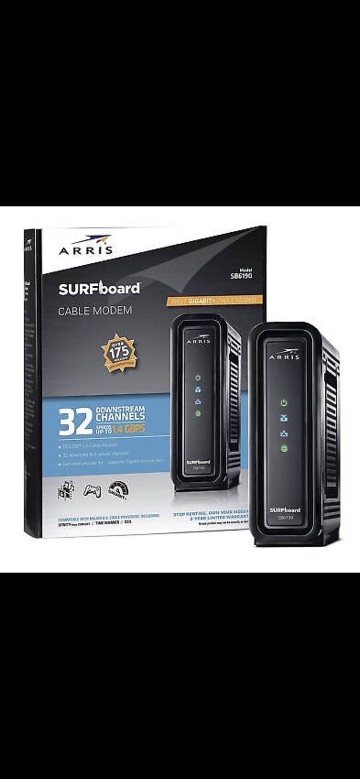 LOT - 10 / ARRIS Surfboard SB6190 - 32x8 Docsis 3.0 Cable Modem - Black