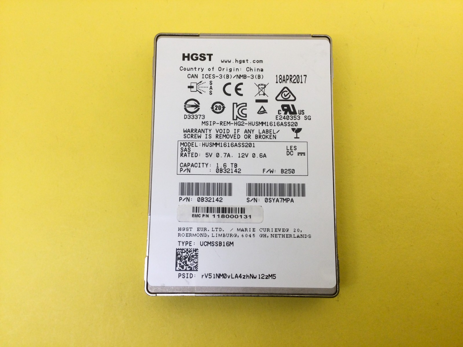 HUSMM1616ASS201 HGST 1.6TB SAS 12Gbps 2.5in ENT SSD EMC