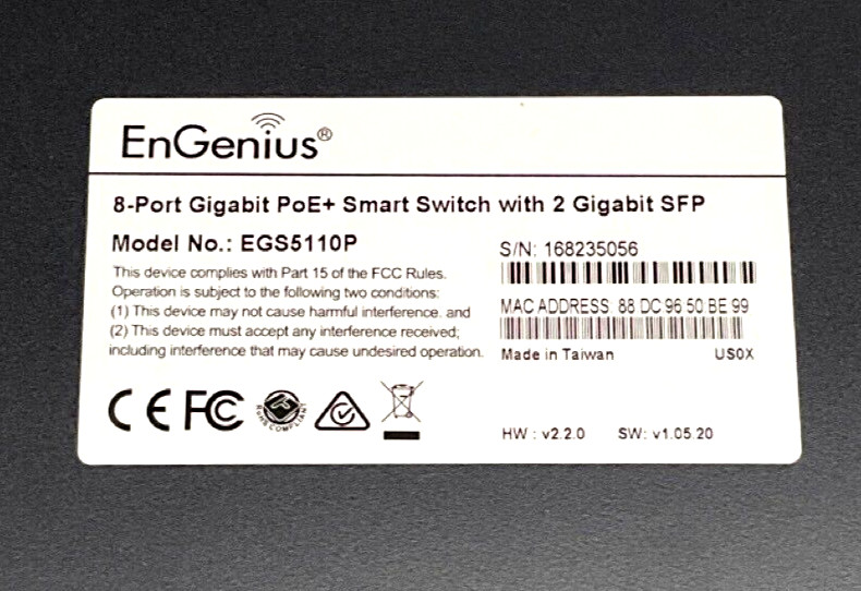 EnGenius 8 port Gigabit PoE Smart Switch with Two Gigabit SFP EGS5110P ✅ ❤️
