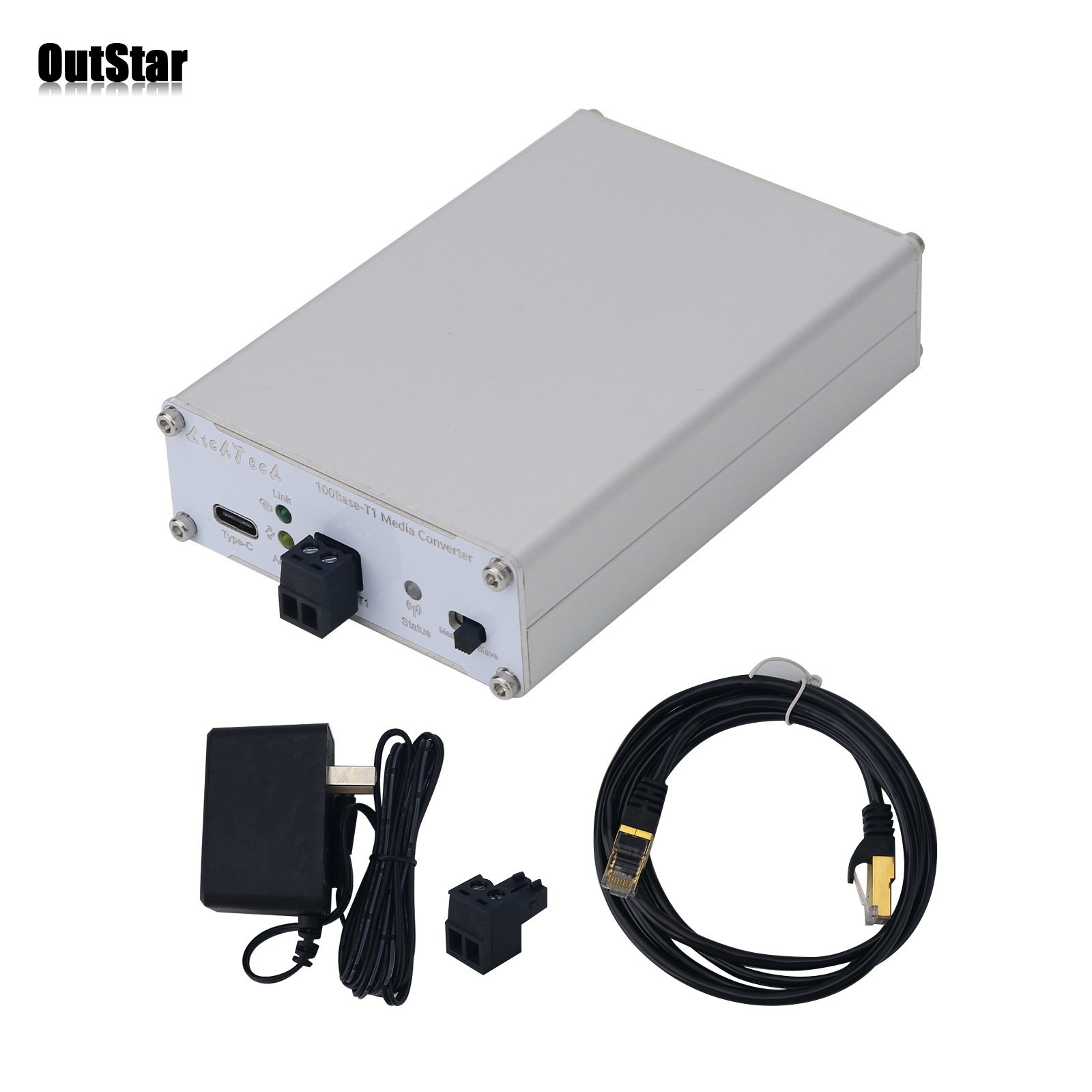 Media Converter 100Mbps Automotive Ethernet Converter+Power LichTech 100Base-T1