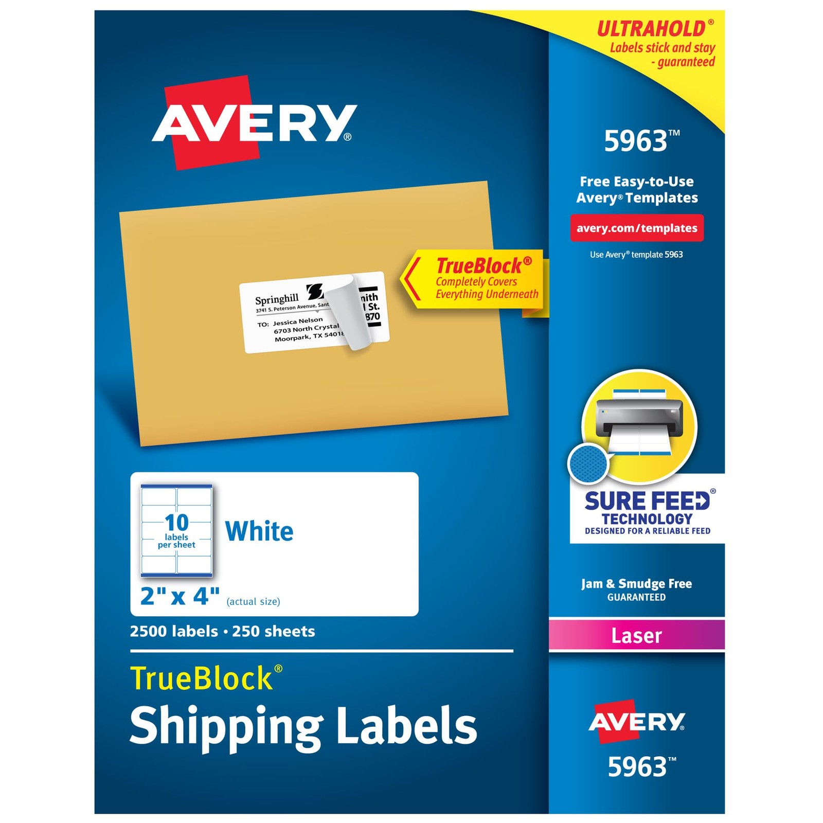 Shipping Labels 2 x 4 Printable Sure Feed White Avery Technology Blank