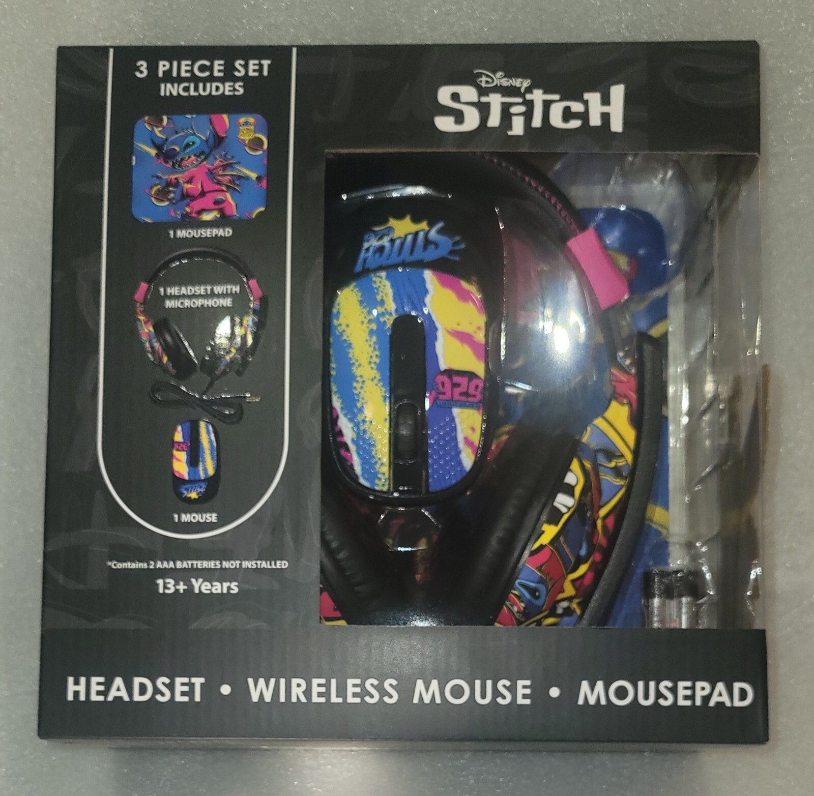 Disney Stitch Headset with Microphone, Wireless Mouse, and Mouse Pad Tech Bundle