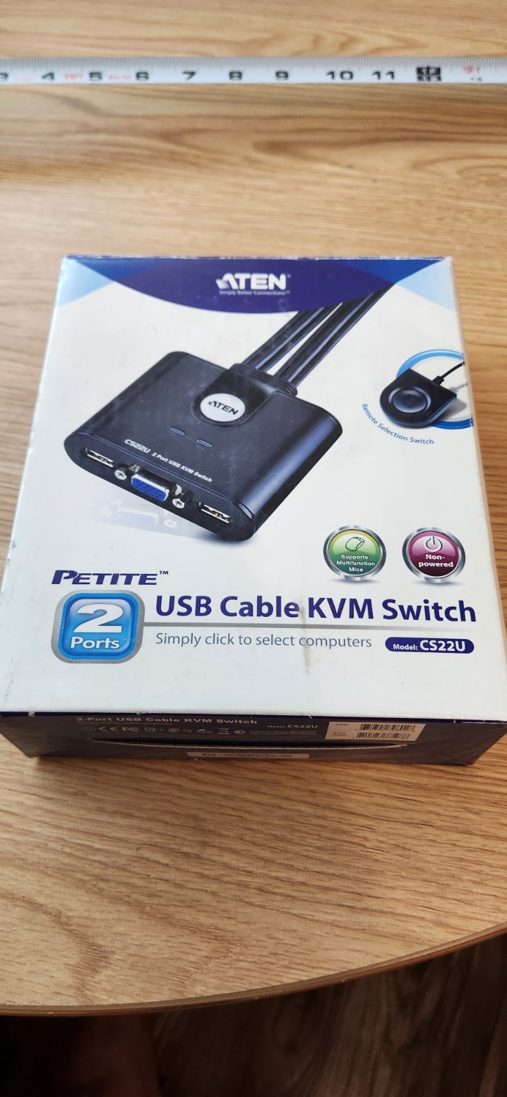 ATEN CS22U 2-Port USB VGA KVM Switch w/ Remote Switch Open Box Complete