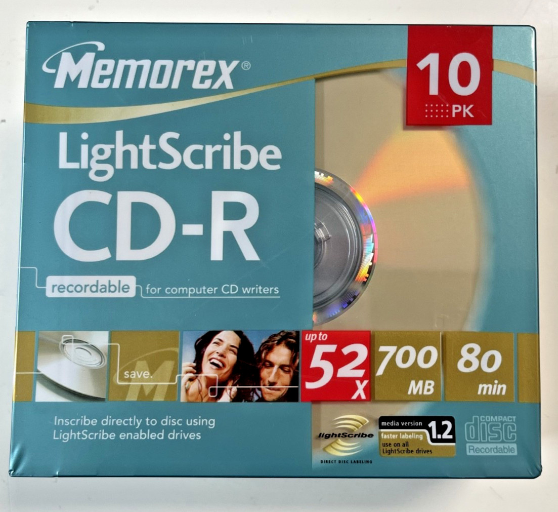 Memorex LightScribe CD-R 700MB 52X 10 Pack Factory Sealed Blank Discs 80 Min