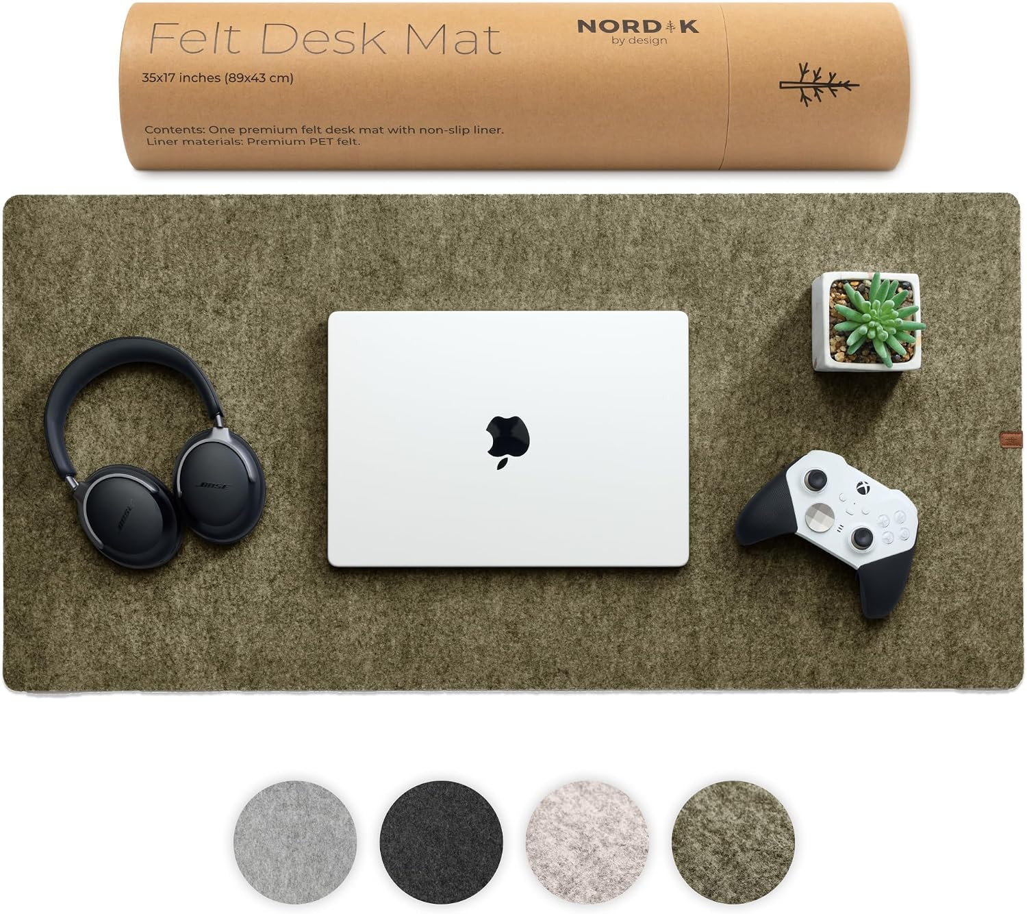 Nordik Felt Desk Mat - Large Felt Desk Pad - Timber Moss Green 35 X 17 In