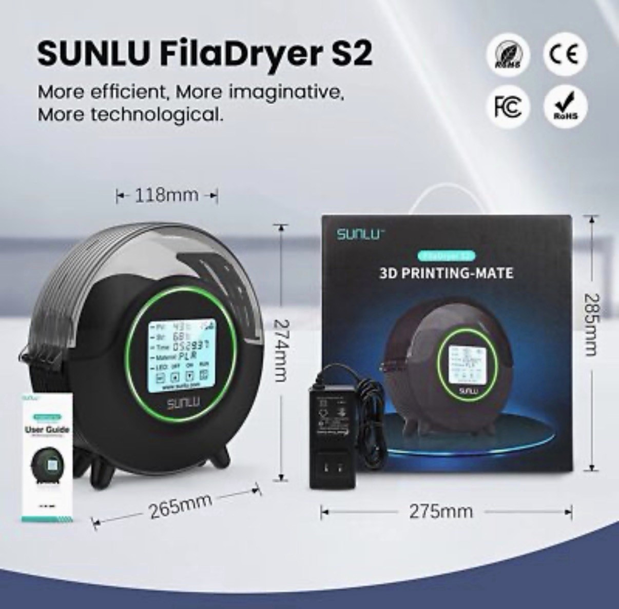 SUNLU FilaDryer S2 Filament Dryer, Touch Screen, 360° Heating 35°C-70°C