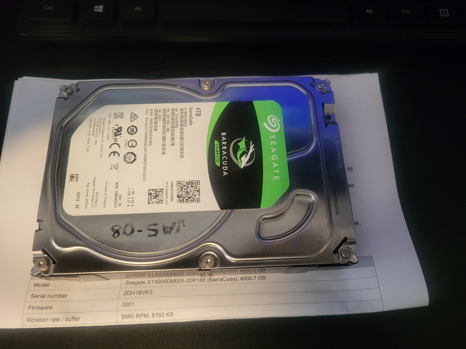 Seagate BarraCuda 4TB Hard Drive ST4000DM005 - 3.5" 5400 RPM 256MB Cache SATA