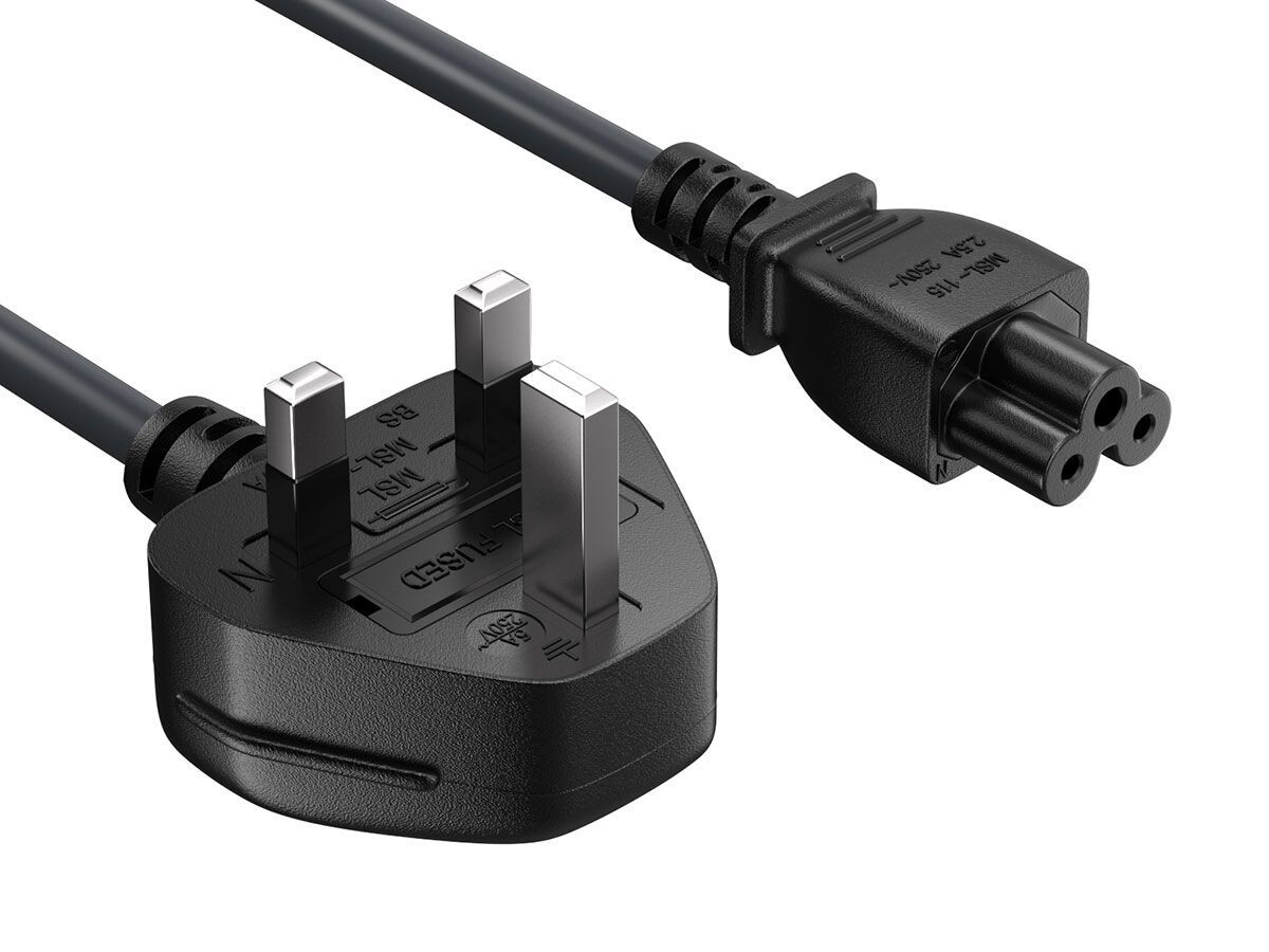 18 AWG England UK Power Cord, Polarized with Fuse (BS1363 to IEC320 C5) 3t / 6ft