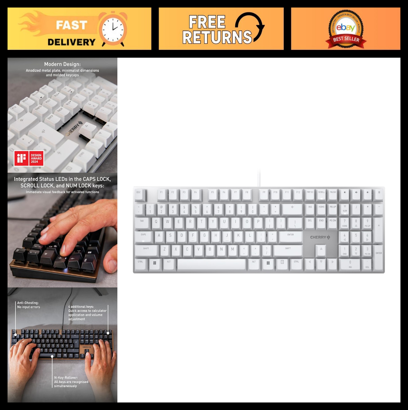 Wired Mechanical Office Keyboard - Silent Red Switches, Ergonomic Design, MX2A