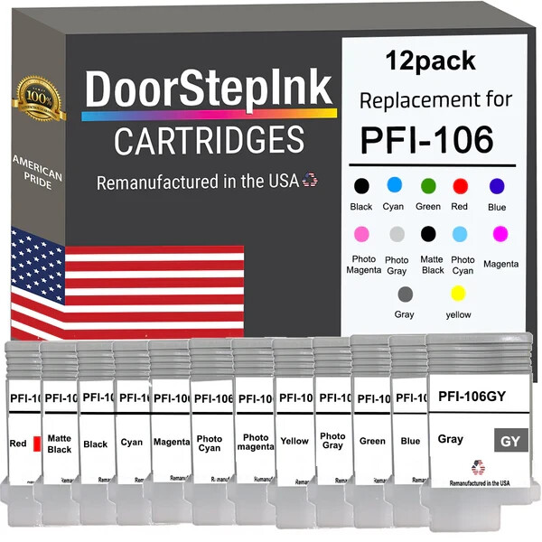 DoorStepInk Compatible Ink Cartridges For Canon PFI-106 130ML 12-Pack-USA