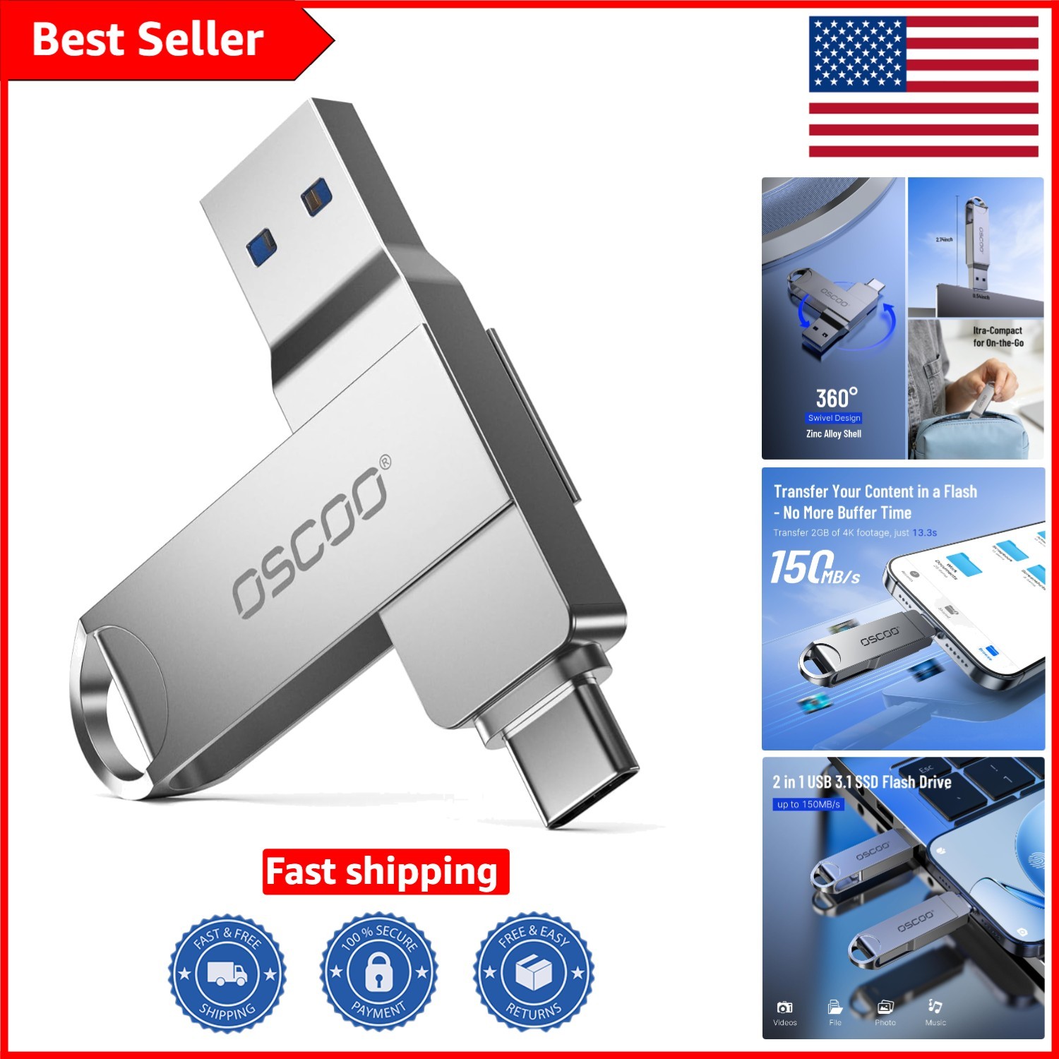 Innovative 32GB USB 3.2 Flash Drive - Dual USB Connectors for Seamless Transfers