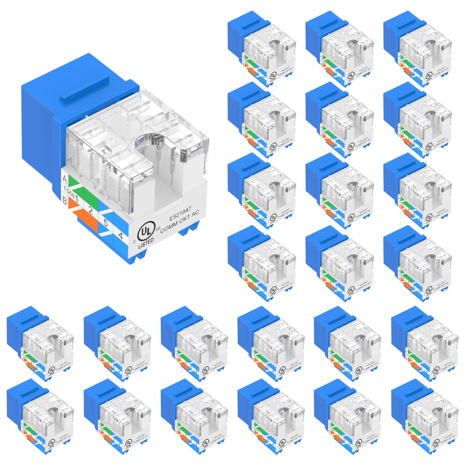 VCE UL Listed Cat6 Keystone Jacks 10Gbps 25-Pack, Blue