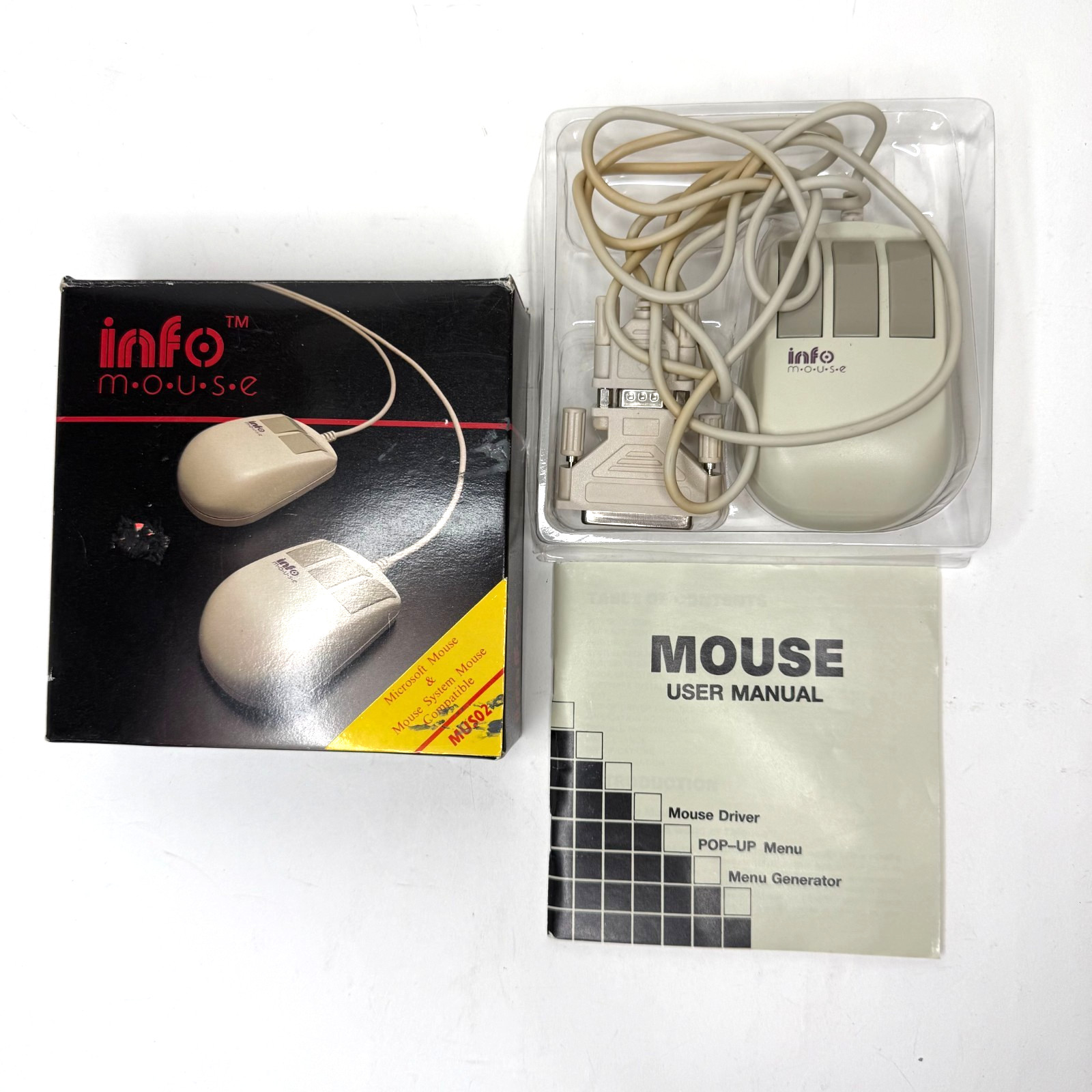 Vintage 3 Button Info Serial Ball Mouse Switchable MUS02- Boxed