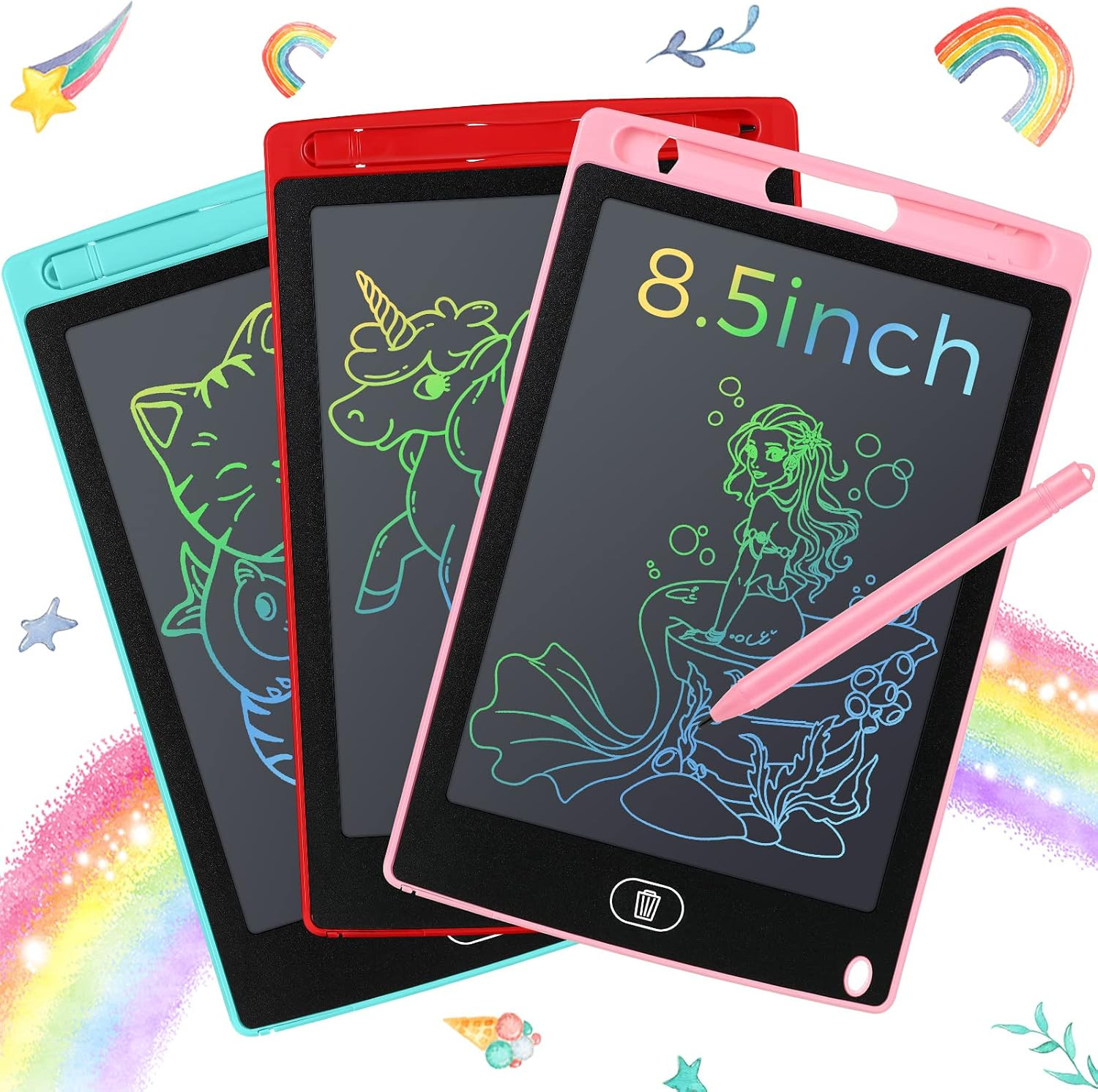 3 Pack 8.5 Inch LCD Writing Tablet for Kids, Simple Colorful Frame