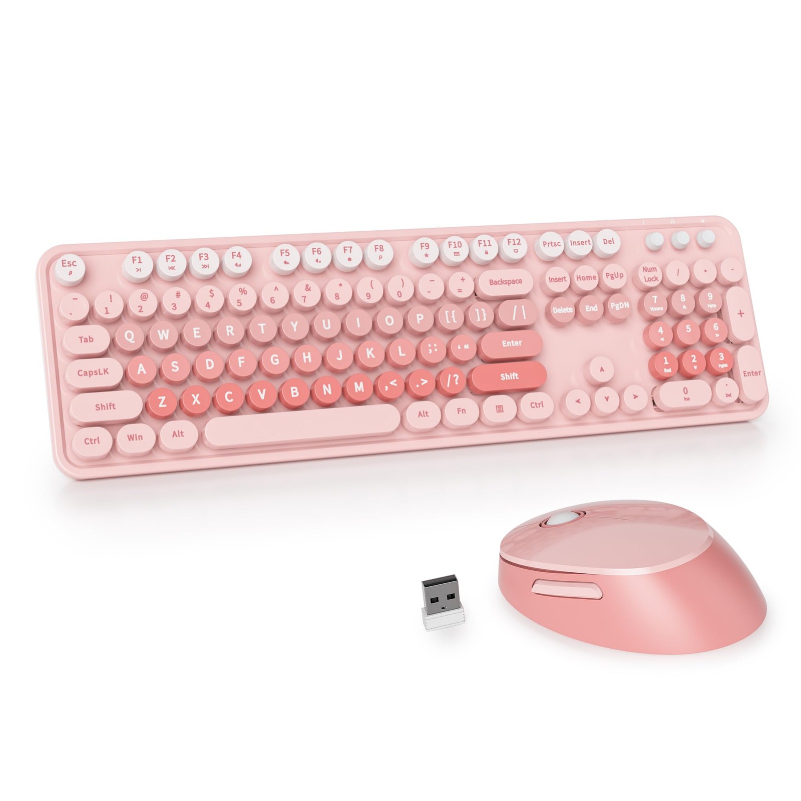 Colorful Pink Wireless Keyboard Mouse Combo Retro Round Keycaps Set 1 PCS