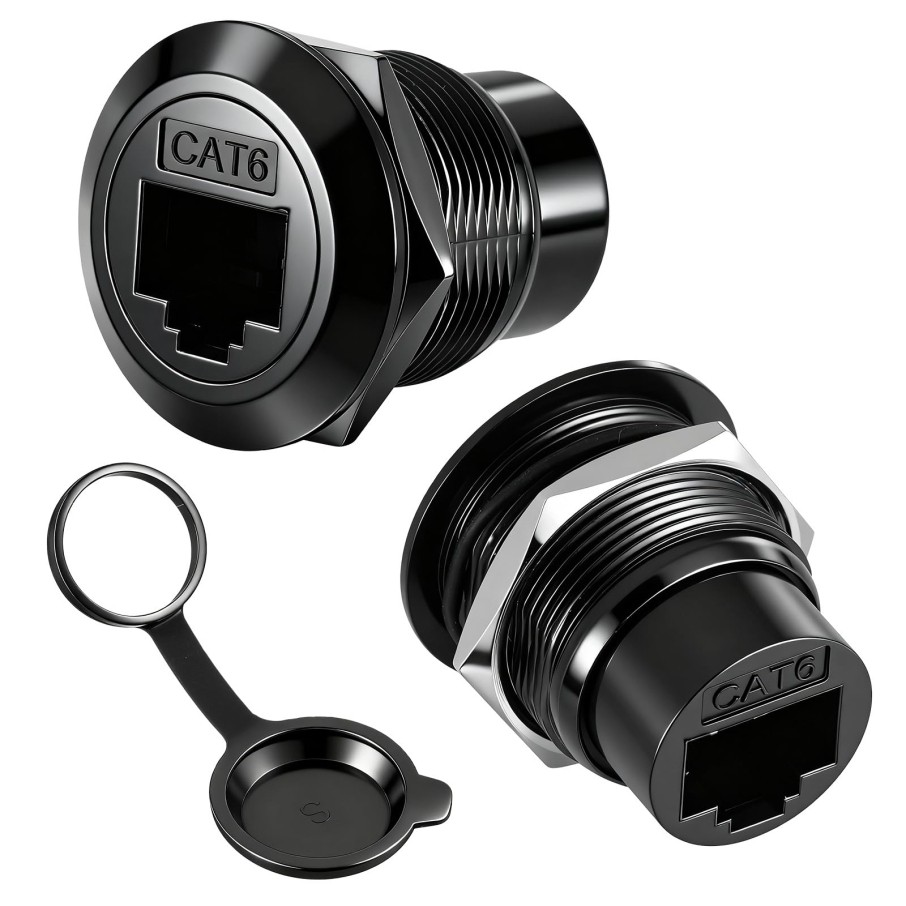 Alrhso 2 Pack RJ45 CAT6 Panel Mount Adapter Bulkhead Feed Thru Coupler with Wate