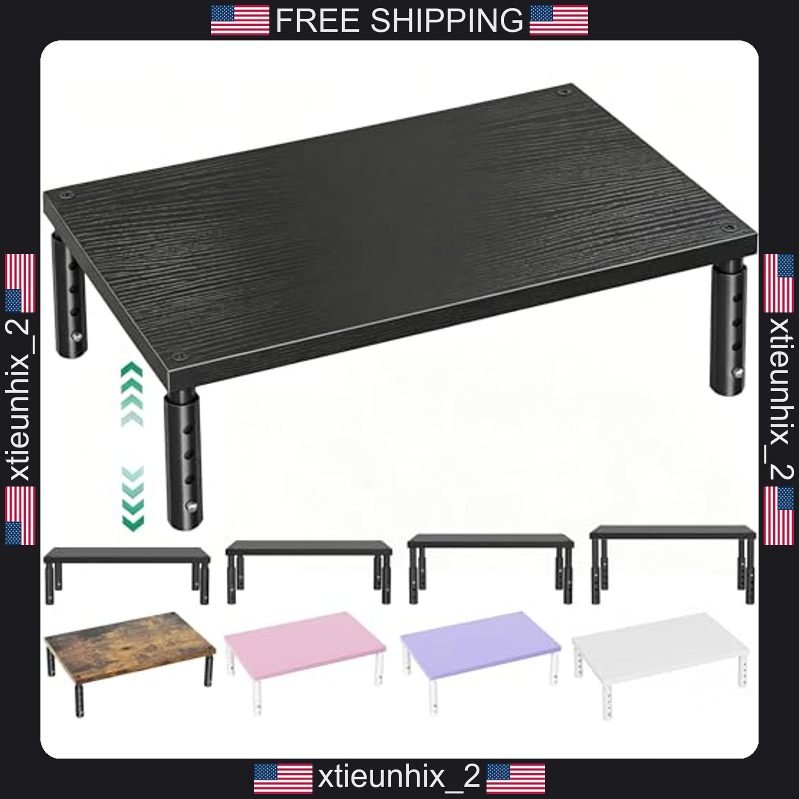 Adjustable Monitor Stand Riser for Desk, Wooden, 4 Levels, Supports 44 lbs