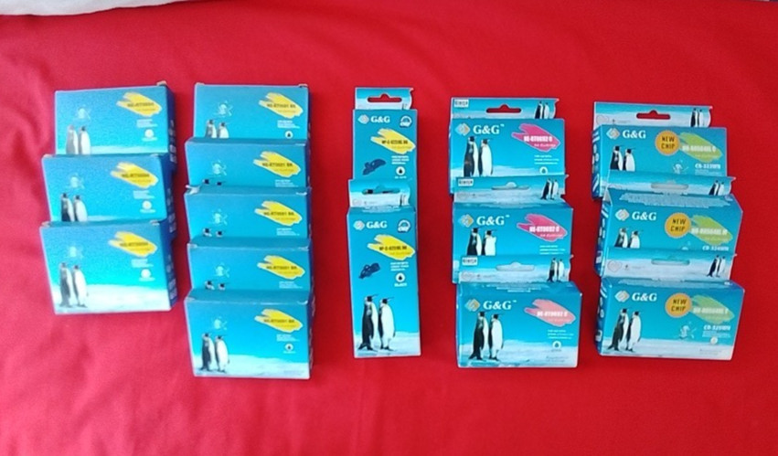 16 BRAND NEW UNOPENED BOXES OF G&G INK DIFFERENT COLORS.