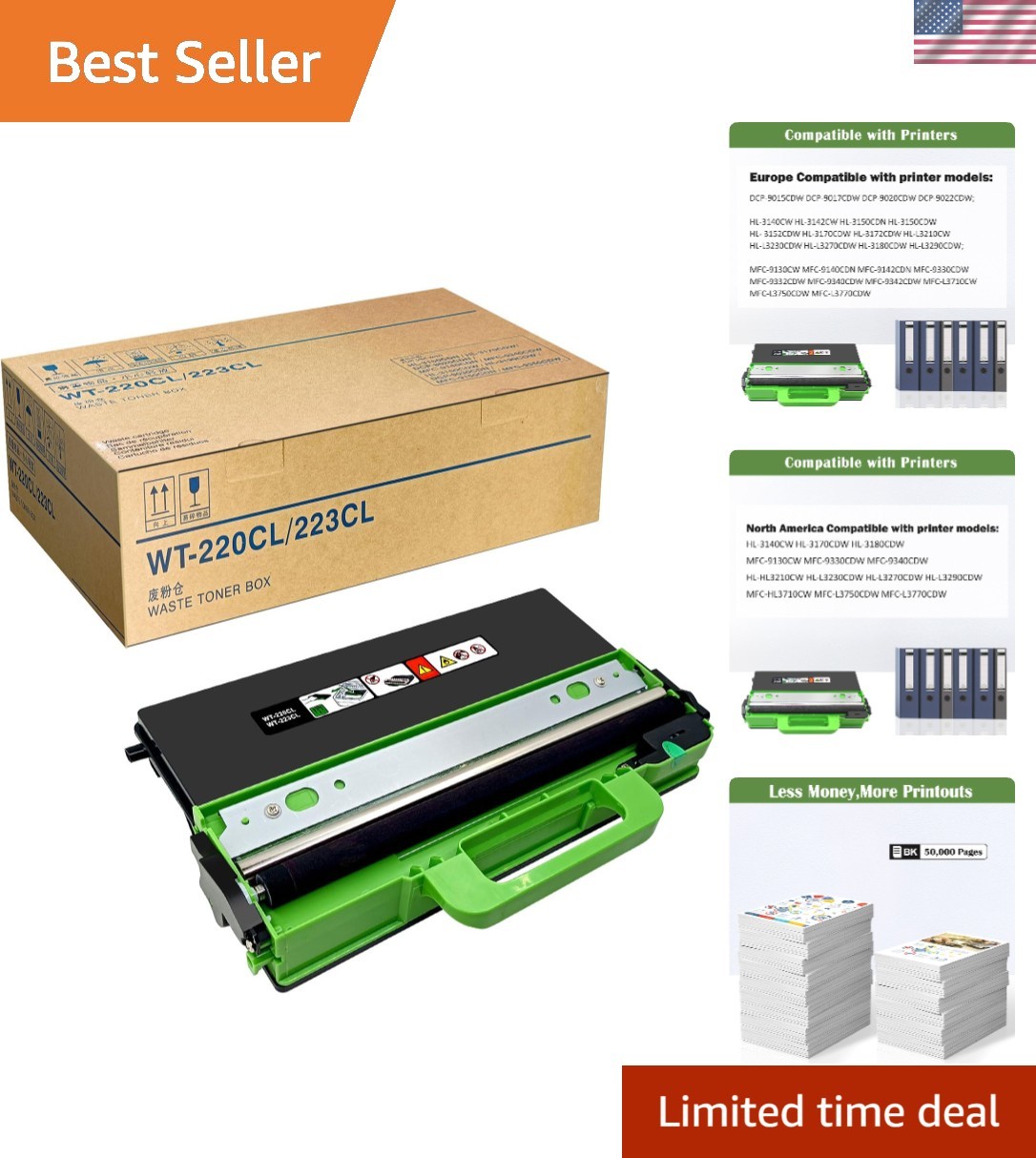 WT-220CL WT-223CL WT220CL WT223CL Waste Toner Box Cartridge Collector Compati...