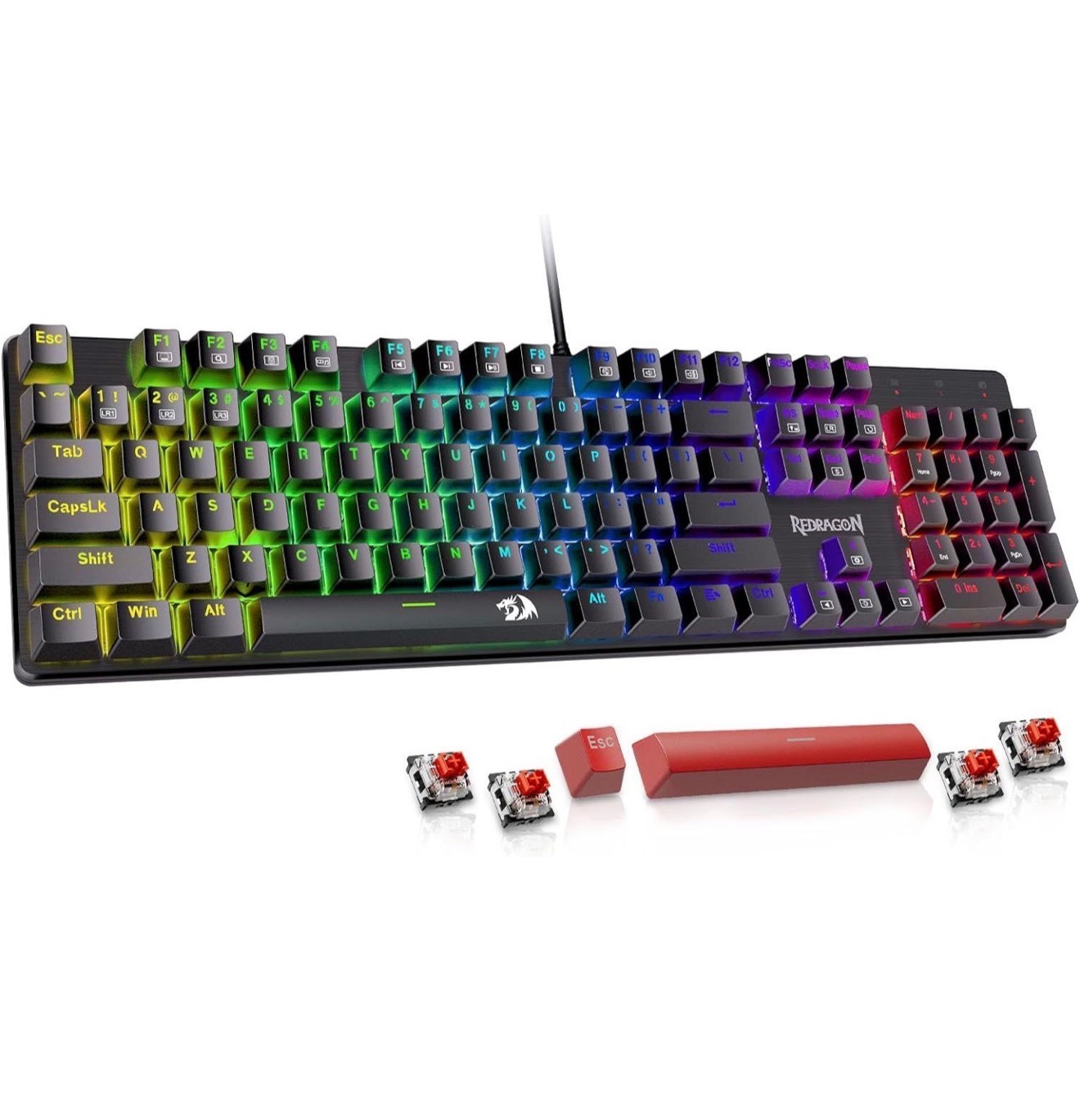 Mechanical Gaming Keyboard Wired Hot-Swappable Red Switch PBT Keycaps PC Mac