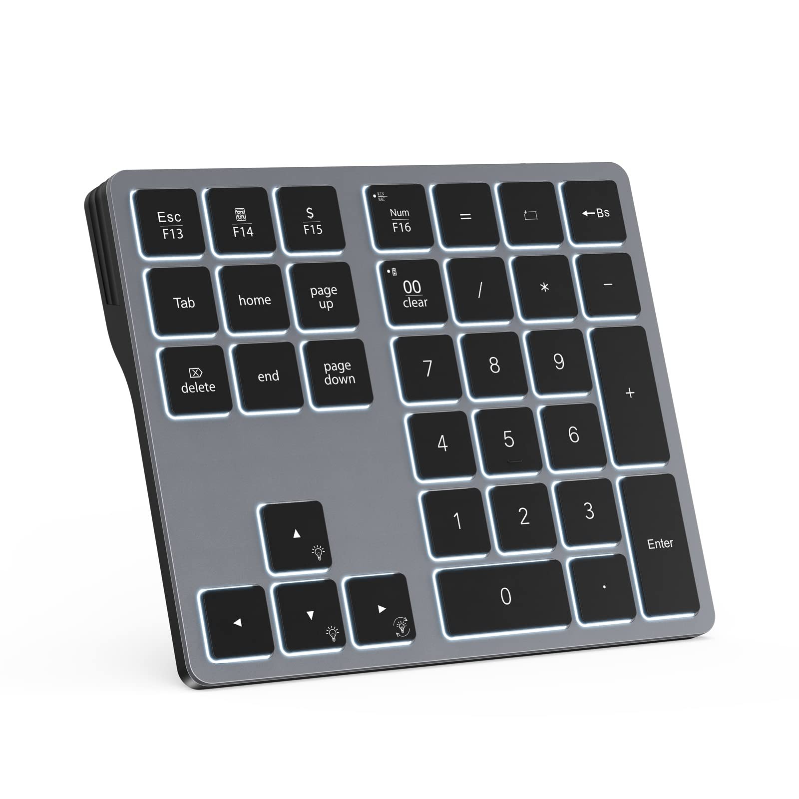 Backlit Bluetooth Numeric Keypad 34 Keys 7Color Backlight Gray
