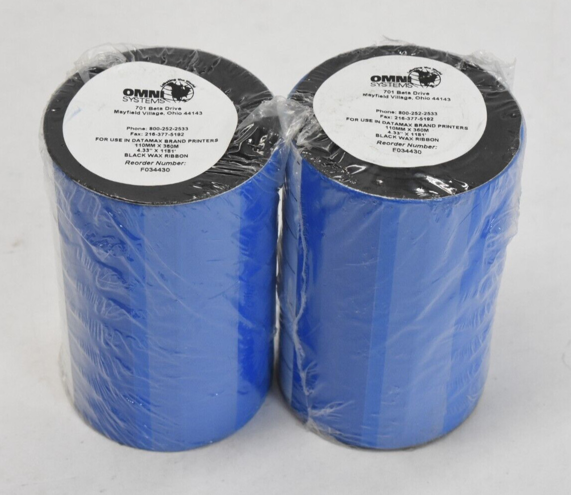 Lot of 2 Clean Start Black FH Wax Resin Ribbon Rolls 110mm x 360m 4.33" x 1181'
