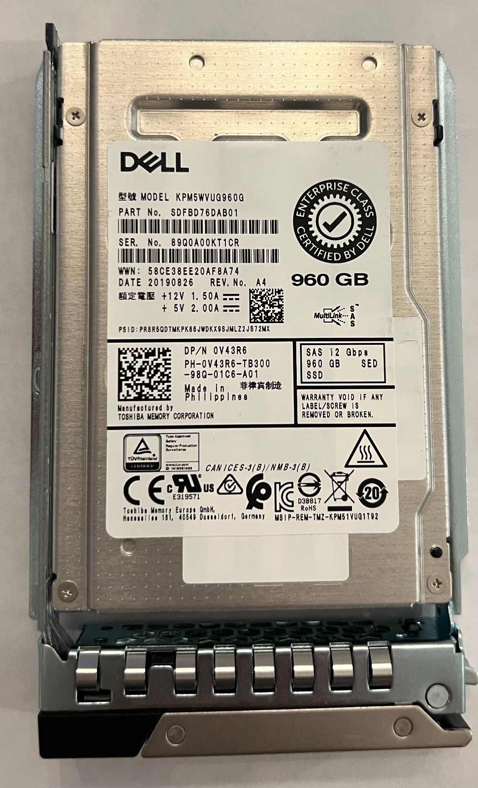 H8X3X DELL KPM5XRUG960G 960GB 2.5" 12Gb/s Read Intensive SAS SSD 0H8X3X NEW