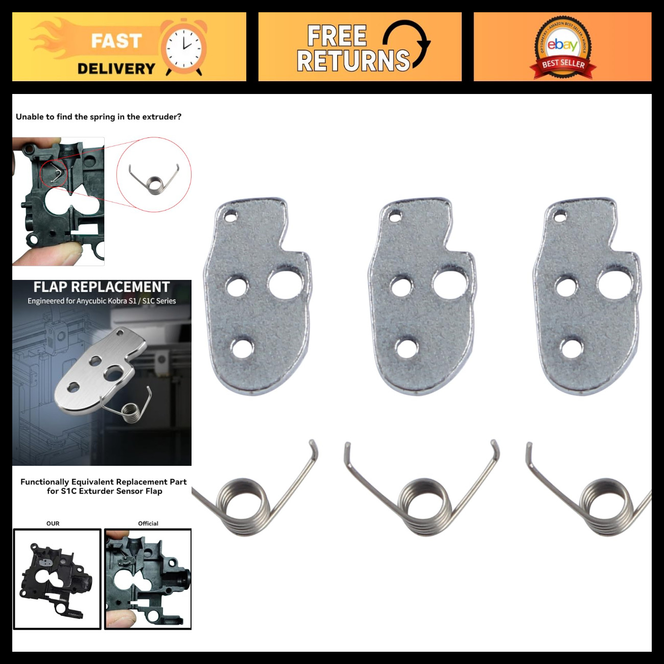 Replacement Extruder Sensor Flap - 3PCS with Spring for Kobra S1 3D Printer
