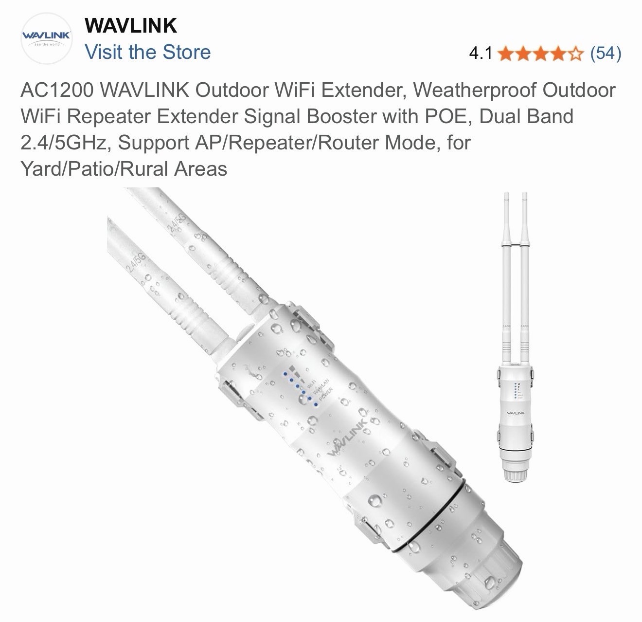 AC1200 WAVLINK Outdoor WiFi Extender, Weatherproof Outdoor WiFi Repeater 