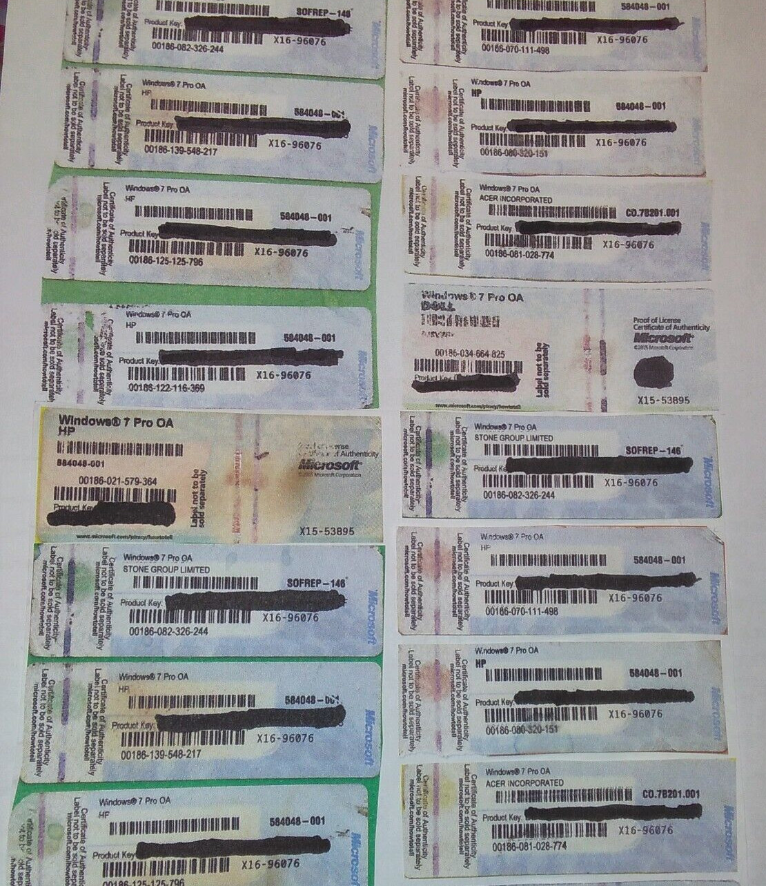 LOT OF 15 BAD (worthless) MOTHERBOARDS + 15 WIN7 PRO LICENSES