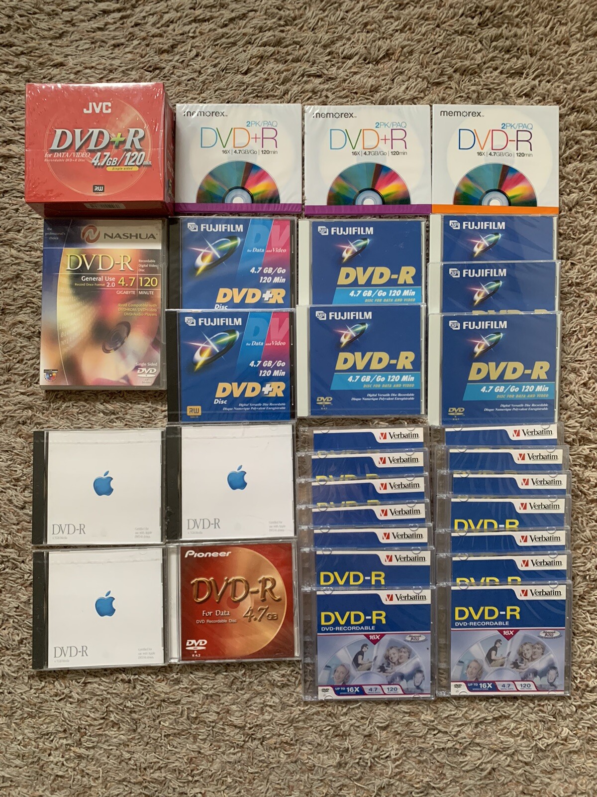 LOT of (37) DVD+R & DVD-R Recordable DISCS Fujifilm, Verbatim, BRAND NEW Sealed