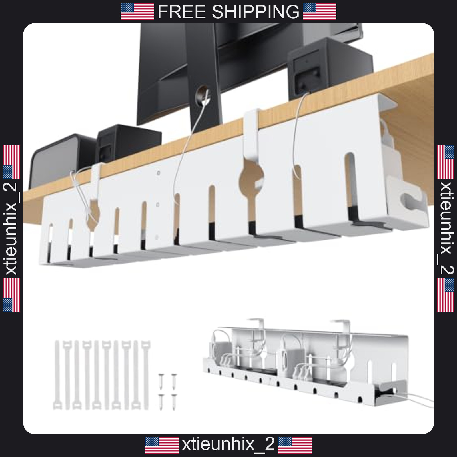 32 Inch Metal Cable Management Tray for Under Desk White