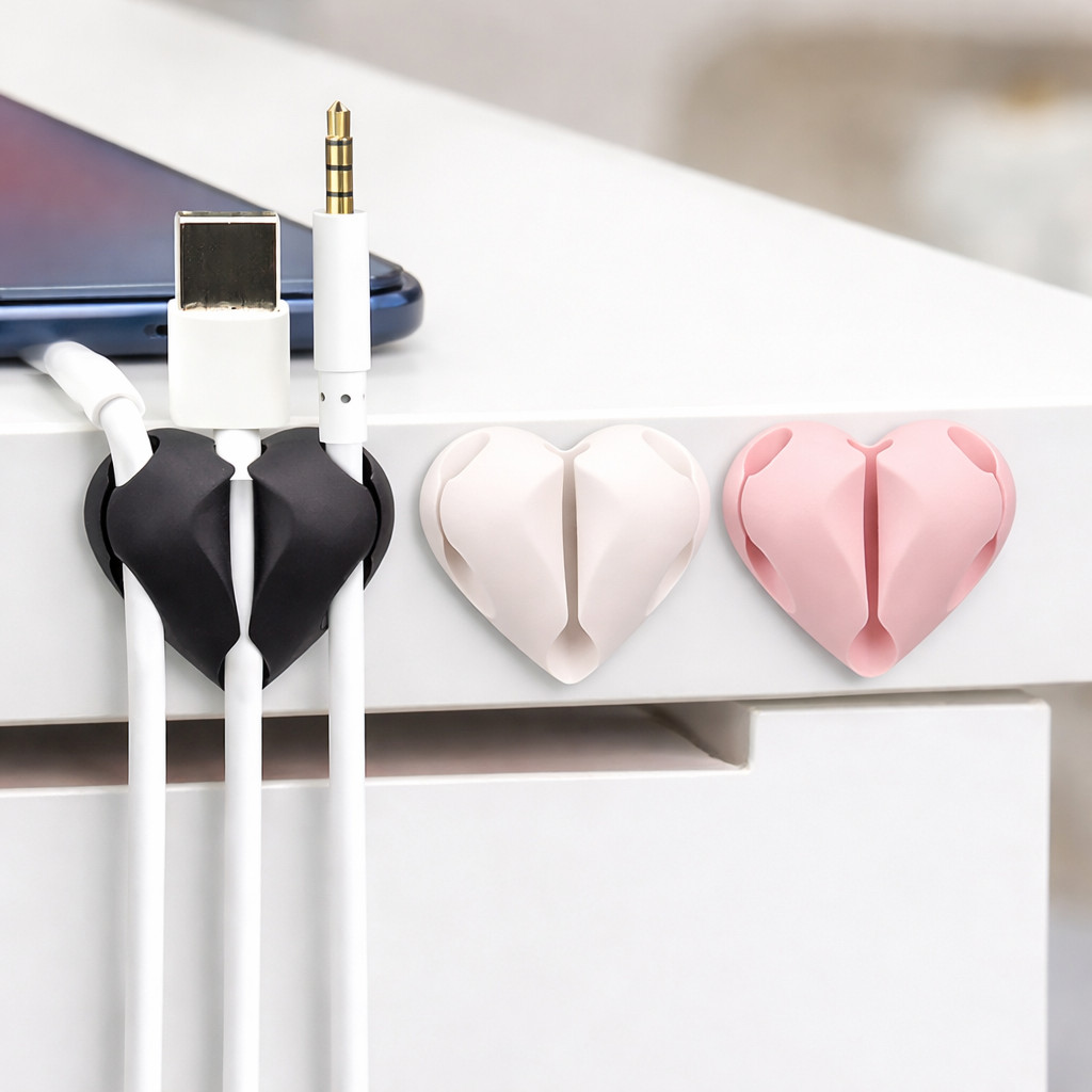 2/4PCS Heart Cable Clips USB Wire Organizer Holder Desk Home Office Car